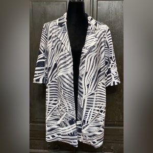 Chico’s Black/silver long jacket with 1/4 length sleeves. Size 1